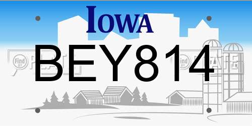 BEY814 Iowa License Plate