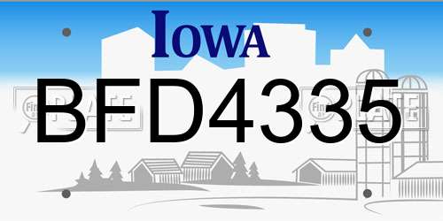 BFD4335 Iowa License Plate