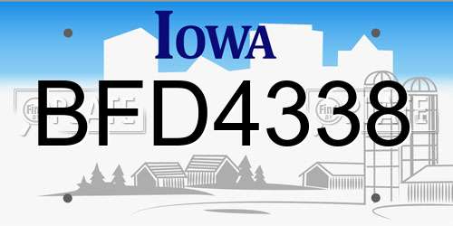 BFD4338 Iowa License Plate