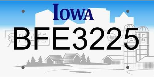 BFE3225 Iowa License Plate