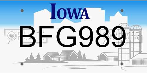 BFG989 Iowa License Plate