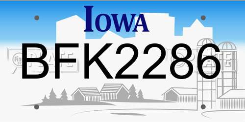 BFK2286 Iowa License Plate
