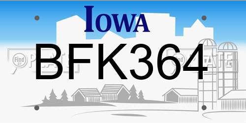 BFK364 Iowa License Plate