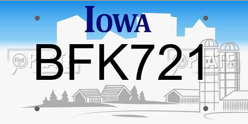BFK721 Iowa License Plate
