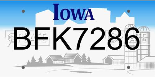 BFK7286 Iowa License Plate