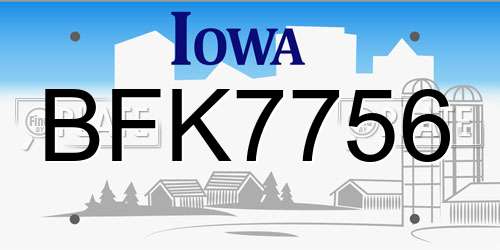 BFK7756 Iowa License Plate