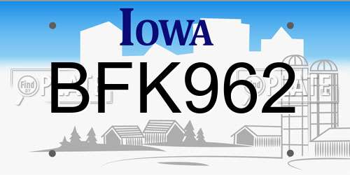 BFK962 Iowa License Plate