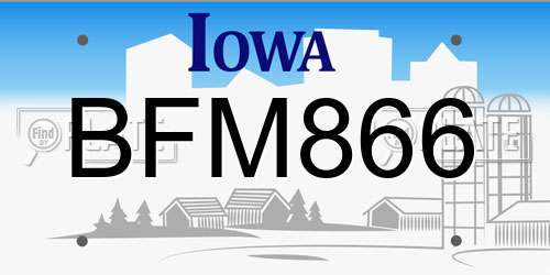 BFM866 Iowa License Plate