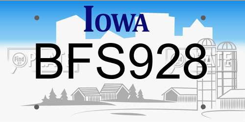BFS928 Iowa License Plate