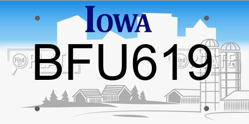 BFU619 Iowa License Plate