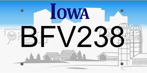 BFV238 Iowa License Plate