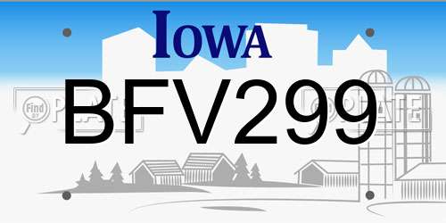 BFV299 Iowa License Plate
