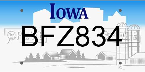 BFZ834 Iowa License Plate