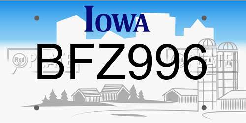 BFZ996 Iowa License Plate