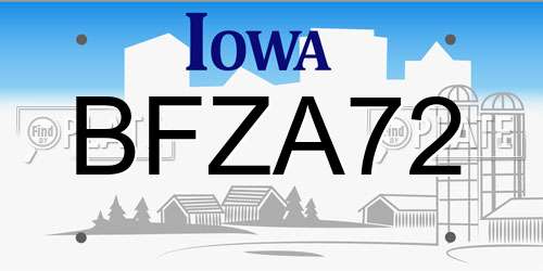BFZA72 Iowa License Plate