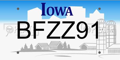 BFZZ91 Iowa License Plate