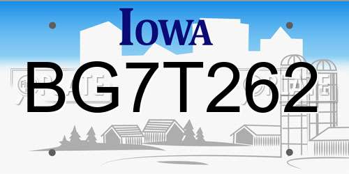 BG7T262 Iowa License Plate