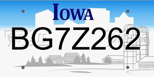 BG7Z262 Iowa License Plate