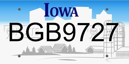 BGB9727 Iowa License Plate