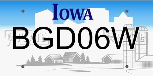 BGD06W Iowa License Plate