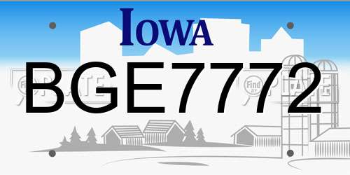 BGE7772 Iowa License Plate