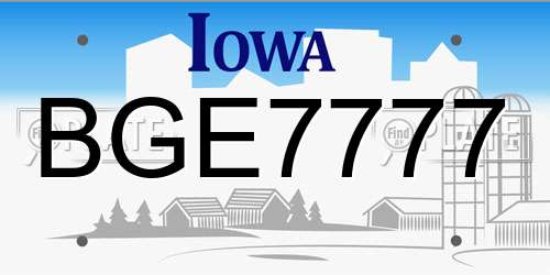 BGE7777 Iowa License Plate