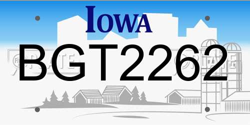 BGT2262 Iowa License Plate