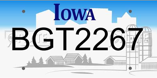 BGT2267 Iowa License Plate