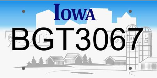 BGT3067 Iowa License Plate