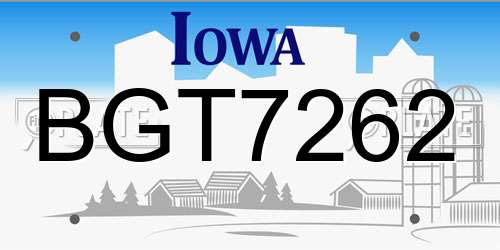 BGT7262 Iowa License Plate