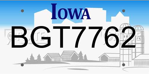 BGT7762 Iowa License Plate