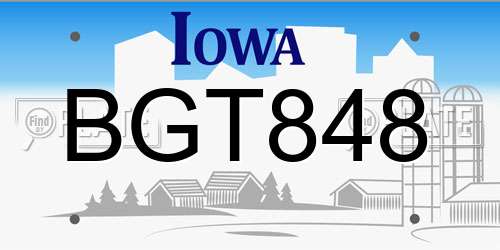 BGT848 Iowa License Plate
