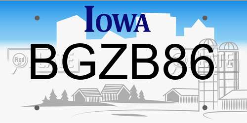 BGZB86 Iowa License Plate