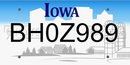 BH0Z989 Iowa License Plate