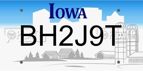 BH2J9T Iowa License Plate