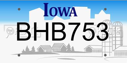 BHB753 Iowa License Plate