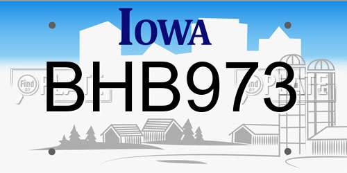 BHB973 Iowa License Plate