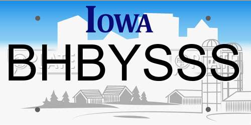 BHBYSSS Iowa License Plate