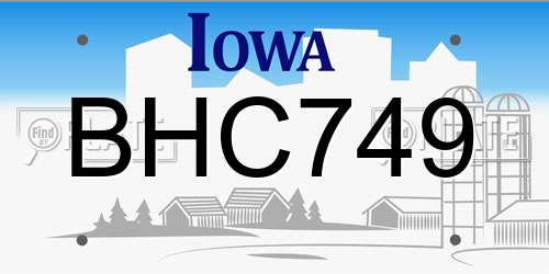 BHC749 Iowa License Plate
