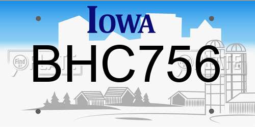 BHC756 Iowa License Plate