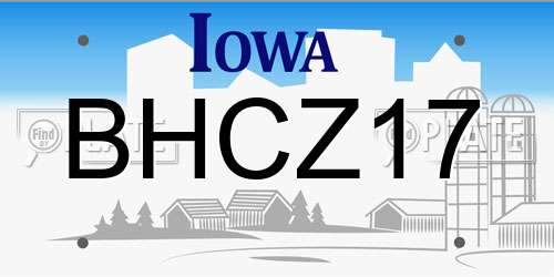 BHCZ17 Iowa License Plate