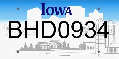 BHD0934 Iowa License Plate