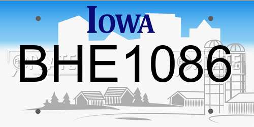 BHE1086 Iowa License Plate