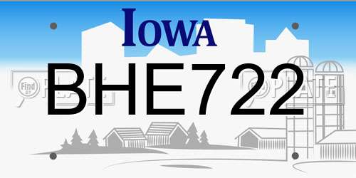 BHE722 Iowa License Plate