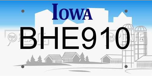 BHE910 Iowa License Plate