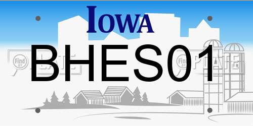 BHES01 Iowa License Plate