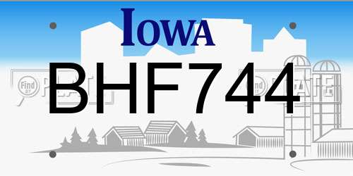 BHF744 Iowa License Plate