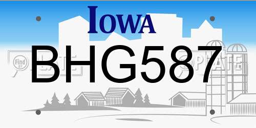 BHG587 Iowa License Plate