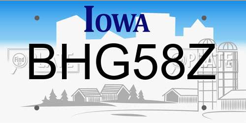 BHG58Z Iowa License Plate