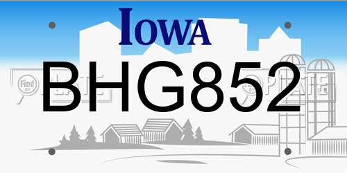 BHG852 Iowa License Plate